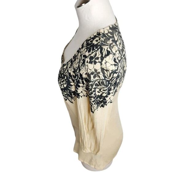 Deletta Anthropologie Ascending Roses Top Cream Grey Motif Women's Small‎ - Picture 7 of 10